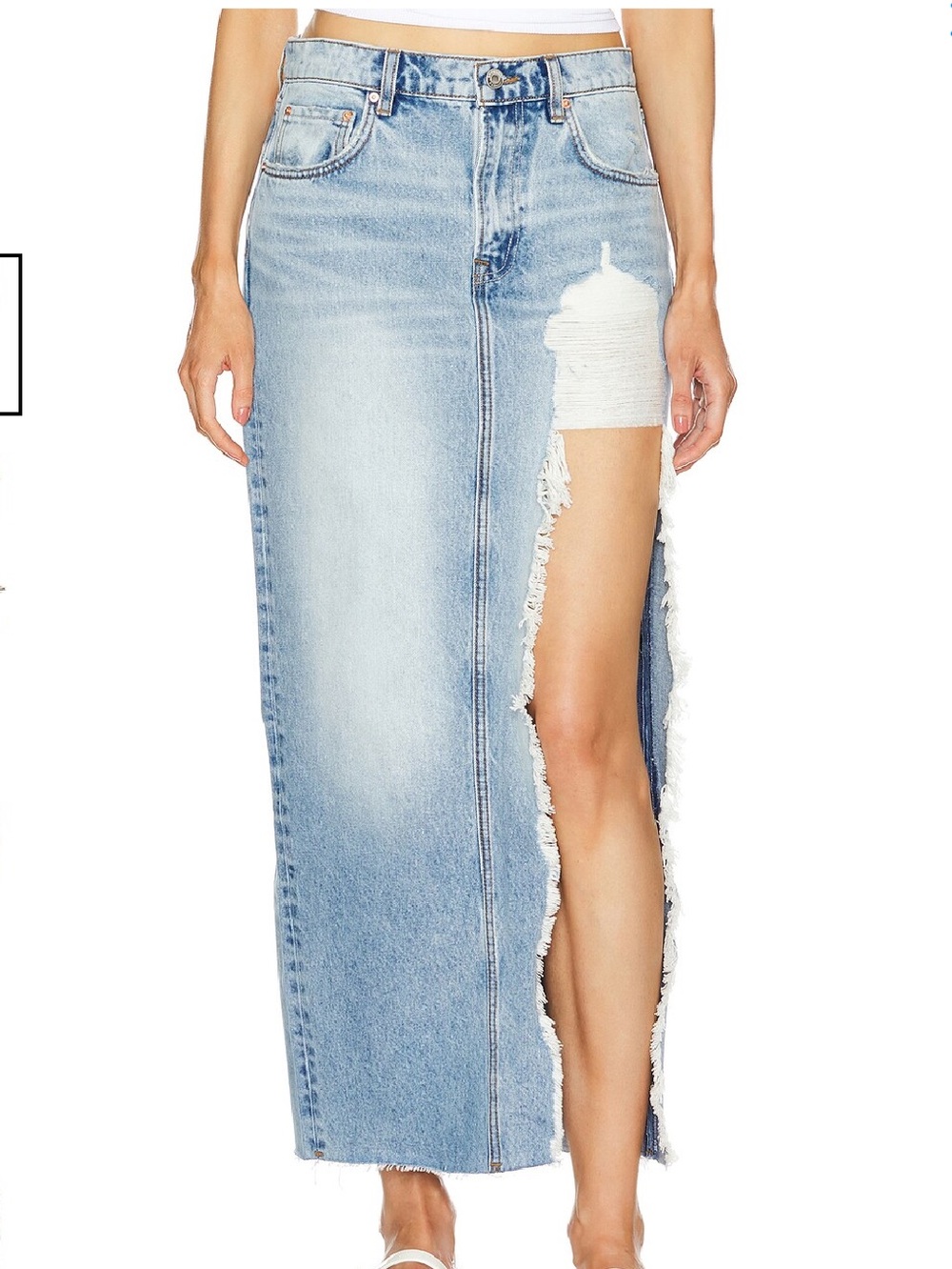 GRLFRND Blanca Maxi Skirt With High Distressed Slit NWOT